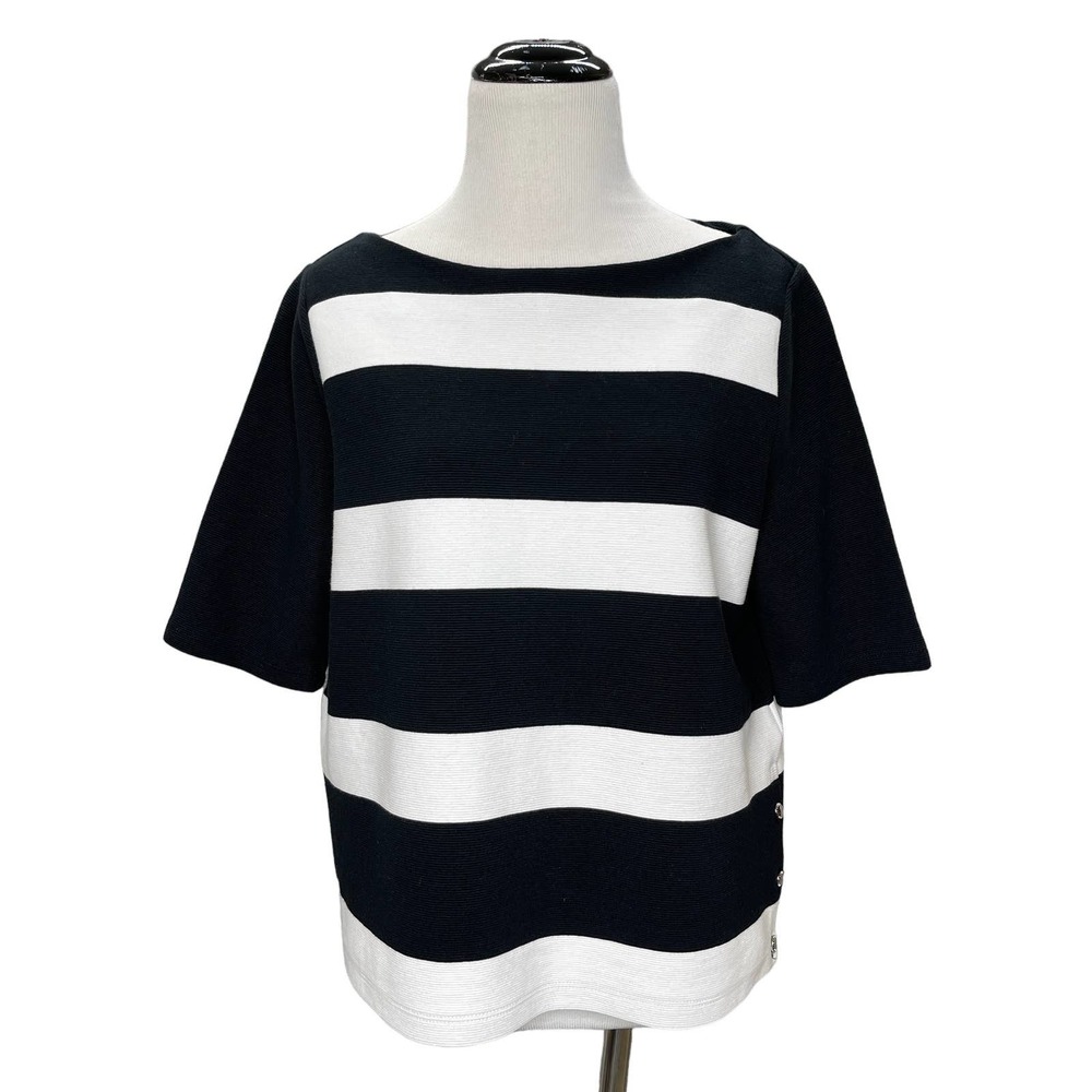 Lauren Ralph Lauren Black White Stripe Blouse Top Size M
